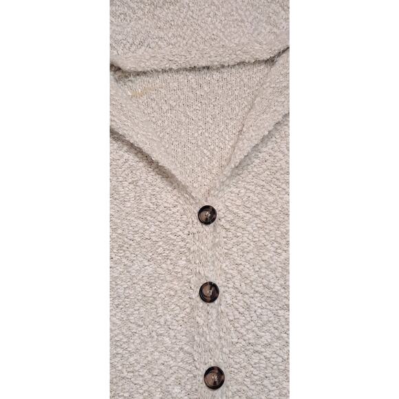 POL Cream Hooded Textured Boucle Sweater Cardigan Large Slouchy Boho Lounge - Picture 4 of 6